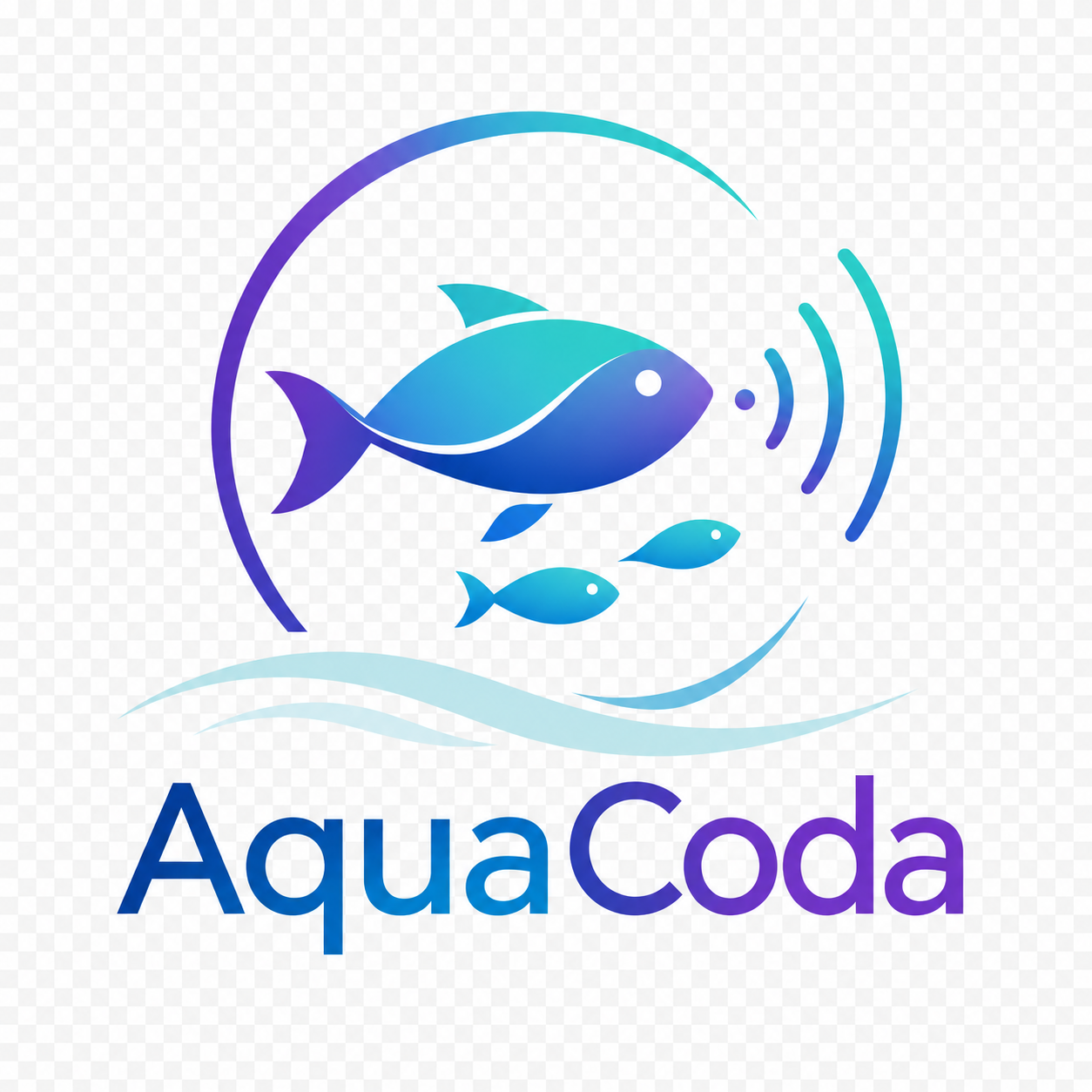 AquaCoda platform icon with fish and communication waves.